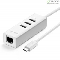 USB Type-C ra Ethernet+USB HUB model 20792 trắng ABS Ugreen 20792