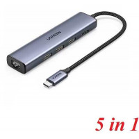 Bộ chuyển Ugreen USB-C sang 3*USB 3.0 + HDMI + RJ45 4K60Hz 20934