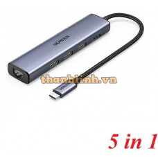 Bộ chuyển Ugreen USB-C sang 3*USB 3.0 + HDMI + RJ45 4K60Hz 20934