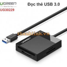 Ugreen 30229 0.5M Màu Đen Đầu đọc thẻ USB 3.0 hỗ trợ thẻ TF/SD/CF/MS CR125 20030229