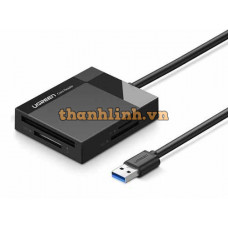 Ugreen 30231 0.5M màu Đen Đầu đọc thẻ USB 3.0 sang SD + TF + CF + MS cao cấp CR125 20030231