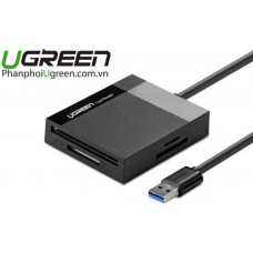 Ugreen 30333 0.5M Màu Xám Đầu đọc thẻ USB 3.0 hỗ trợ thẻ TF/SD/CF/MS CR125 20030333