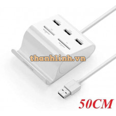 Ugreen 30339 50CM màu Trắng Bộ chia HUB USB 2.0 sang 3 USB 2.0 + đọc thẻ TF SD MS M2 có khay đỡ 30339 20030339