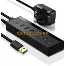 Bộ HUB chia 10 cổng USB 3.0 5Gbps vỏ nhôm, công tắc Ugreen 30779 (kèm nguồn 12V4A) cao cấp