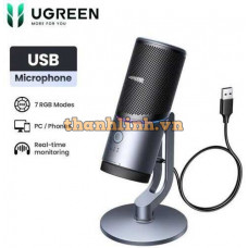 Micro Thu Âm Cho PC, Laptop, PS5 Ugreen 35629 CM769 – Micro Thu Âm Condenser Cardioid, Âm Thanh 24bit/96kHz, Đèn RGB, Nút Tắt Mute