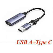 Ugreen 40189 15CM 4K 60Hz HD 1080P Cáp chuyển USB + USB-C sang HDMI âm dùng ghi hình Livestream Capture