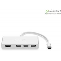 Bộ chuyển đổi Type-C ra HDMI +3 port USB 3 1 model trắng 15cm Ugreen 40374