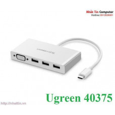 Chuyển Type-C ra VGA+3 USB 3.0 HUB model trắng 15cm Ugreen 40375