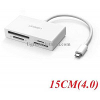 Ugreen 40445 15CM màu Trắng Đầu đọc thẻ USB TYPE C sang 4 cổng TF + SD + CF + MS 4.0 US214 20040445