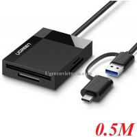 Ugreen 40755 0,5M Đầu Đọc Thẻ USB 3.0 Đa Năng Kèm Cổng nối Type-C 50CM CR125 20040755