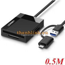 Ugreen 40755 0,5M Đầu Đọc Thẻ USB 3.0 Đa Năng Kèm Cổng nối Type-C 50CM CR125 20040755