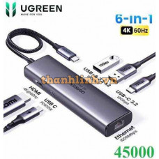 Thiết bị mở rộng USB Type-C 6 in 1 HDMI 4K@60Hz/Hub USB 3.0/LAN/PD 100W Ugreen 45000 cao cấp