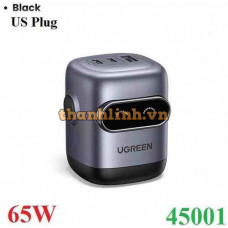 Củ sạc nhanh hình Robot 65W 3 cổng Type-C x2, Type-A x1 Ugreen 45001 cao cấp (US Plug)