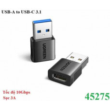Đầu chuyển đổi USB-A sang USB-C chuẩn 3.1 tốc độ 10Gbps hỗ trợ sạc 3A Ugreen 45275 cao cấp (2pcs)