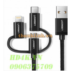 Cáp sạc USB Type-C+ Lightning + Micro USB 3 trong 1 dài 1.5m Ugreen 50206