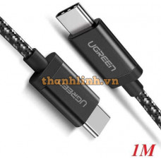 Ugreen 50449 2m màu đen dây bên vải cotton mạ nickel cáp USB 2 đầu Type-C US161 20050449