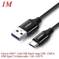 Ugreen 50567 1M 5A Màu Đen Cáp dữ liệu USB Type-C 2.0 sang USB truyền dữ liệu từ máy tính ra điện thoại US279 20050567