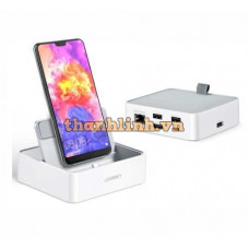 Ugreen 50597 Màu Trắng Đế Chuyển Đổi USB Type-C Sang 3 USB 3.0 + HDMI + Lan + cổng nguồn Type-C
