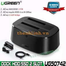 Ugreen 50742 Hộp đọc ổ cứng 2 5 + 3 5 SATA USB 3.0 hỗ trợ dung lượng 16TB CM198 20050742