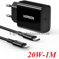Ugreen 50799 20W bộ kit sạc nhanh PD và cáp USB Type-C ra Lightning MFI cho iPhone màu đen CD137 20050799