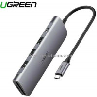 Ugreen 50850 20CM màu xám USB type C HUB 6 trong 1 ra USB 3.0 x 3 + Đọc thẻ TF/SD + nguồn 5V Micro USB