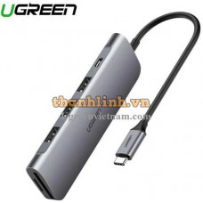 Ugreen 50850 20CM màu xám USB type C HUB 6 trong 1 ra USB 3.0 x 3 + Đọc thẻ TF/SD + nguồn 5V Micro USB