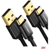 Ugreen 50878 3M màu đen bao có 2 sợi cáp USB Type-C ra A hỗ trợ sạc nhanh mạ vàng 24K US174 20050878