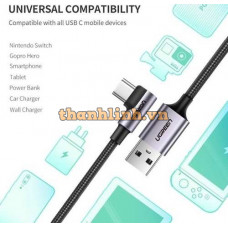 Cáp sạc, dữ liệu USB-A to USB Type-C bẻ góc 90 độ dài 0.5M Ugreen 50940 cao cấp