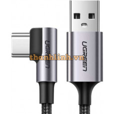 Cáp sạc, dữ liệu USB-A to USB Type-C bẻ góc 90 độ dài 2M Ugreen 50942 cao cấp (hỗ trợ sạc nhanh)