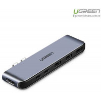 Ugreen 50963 Bộ chuyển đổi 2 Type-C sang 3 USB 3.0 + HDMI + hỗ trợ 2 nguồn Type-C