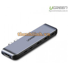 Ugreen 50963 Bộ chuyển đổi 2 Type-C sang 3 USB 3.0 + HDMI + hỗ trợ 2 nguồn Type-C