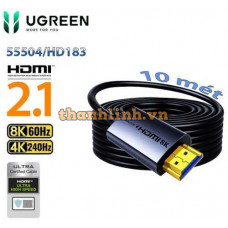 Cáp HDMI 2.1 Sợi Quang AOC 10m Ugreen 55504 HD183 Chuẩn 8K@60Hz, 4K@240Hz, 48Gbps HDR10+, Dolby Vision, eARC, VRR & ALLM