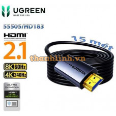 Cáp HDMI 2.1 Sợi Quang AOC 15m Ugreen 55505 HD183 Chuẩn 8K@60Hz, 4K@240Hz, 48Gbps HDR10+, Dolby Vision, eARC, VRR & ALLM