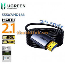 Cáp HDMI 2.1 Sợi Quang AOC 25m Ugreen 55507 HD183 Chuẩn 8K@60Hz, 4K@240Hz, 48Gbps HDR10+, Dolby Vision, eARC, VRR & ALLM