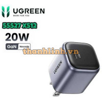 Củ sạc nhanh Nexode Mini 20W GaN USB-C Ugreen 55527 X512, Chân dẹt không gập