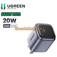 Củ sạc nhanh Nexode Mini 20W GaN USB-C Ugreen 55527 X512, Chân dẹt không gập