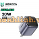 Củ sạc nhanh Nexode Mini 20W GaN USB-C Ugreen 55527 X512, Chân dẹt không gập