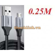 Ugreen 60144 0,25M Màu Đen Cáp sạc truyền dữ liệu USB 2.0 sang MICRO USB vỏ dây bọc lưới US290 10060144