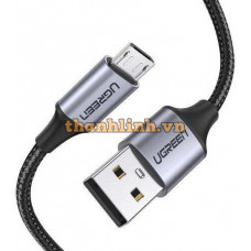 Ugreen 60145 0,5M Màu Đen Cáp sạc truyền dữ liệu USB 2.0 sang MICRO USB vỏ dây bọc lưới US290 10060145