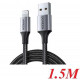 Ugreen 60157 1.5M màu đen cáp Usb ra Lightning mạ Nickel đầu nhôm có chíp MFI chính hãng US291 10060157