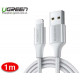 Ugreen 60161 1M màu trắng cáp Usb ra Lighti đầu nhôm mạ Nickel có chíp MFI chính hãng US291 10060161