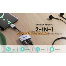 Cáp chuyển đổi USB Type-C sang 2 USB Type-C tai nghe & sạc 15W Ugreen 60165 cao cấp