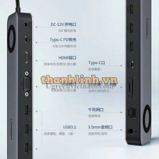Ugreen 60188 Bộ chuyển đổi USB Type-C sang HDMI - VGA - Gigabit RJ45 - TF/SD - 3 cổng USB 3 1 - Cổng 3,5mm - Type-C PD có kèm nguồn DC 12V