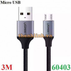 Cáp Ugreen USB 2.0 A to Micro USB Dây nhôm mạ niken 3m (Đen) 60403