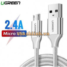 Cáp Ugreen USB 2.0 A to Micro USB Dây nhôm mạ niken 3m (Trắng) 60404