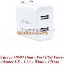 Ugreen 60494 5v 3.1A sạc đôi 2 cổng usb màu trắng US xếp được CD146 10060494.