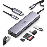Thiết bị mở rộng 7 in 1 USB Type-C ra HDMI 4K@60hz/USB/LAN Gigabit/PD100W/SD/TF Ugreen 60515