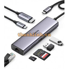 Thiết bị mở rộng 7 in 1 USB Type-C ra HDMI 4K@60hz/USB/LAN Gigabit/PD100W/SD/TF Ugreen 60515