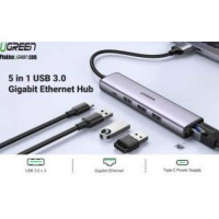 Hub chuyển đổi 5 in 1 USB Type-A ra Lan 1000Mbps Kèm HUB 3 Cổng USB 3.0 Ugreen 60554