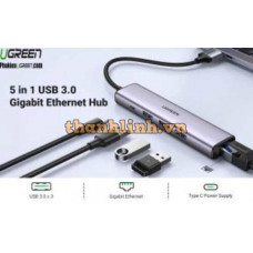 Hub chuyển đổi 5 in 1 USB Type-A ra Lan 1000Mbps Kèm HUB 3 Cổng USB 3.0 Ugreen 60554